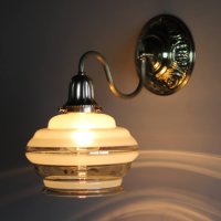 画像1: USAヴィンテージ金彩アンバーガラスシェードのブラケットライト｜コロニアル壁掛け照明